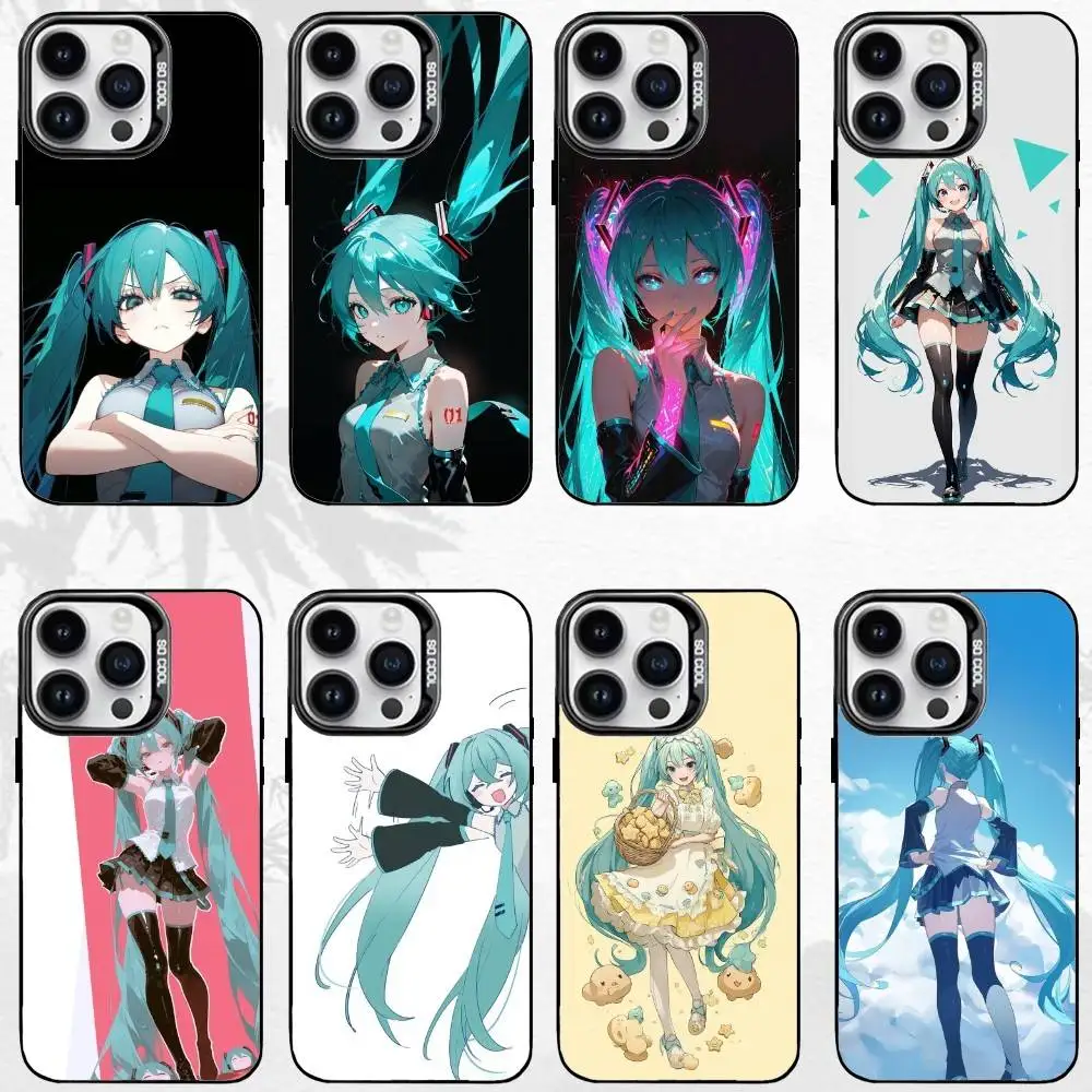 

H-Hataune miku Phone Case For iPhone17,16,15,14,13,12,11 Plus,Pro Max Black Colored Silver Plated Inside Cover