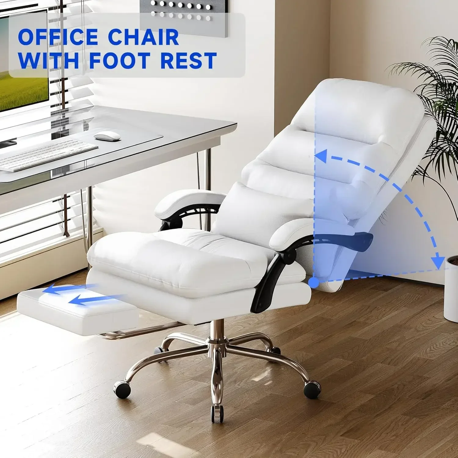 Silla de oficina, silla de escritorio de oficina grande y alta, silla ergonómica, silla de oficina ejecutiva, almohada lumbar, hogar (blanco)