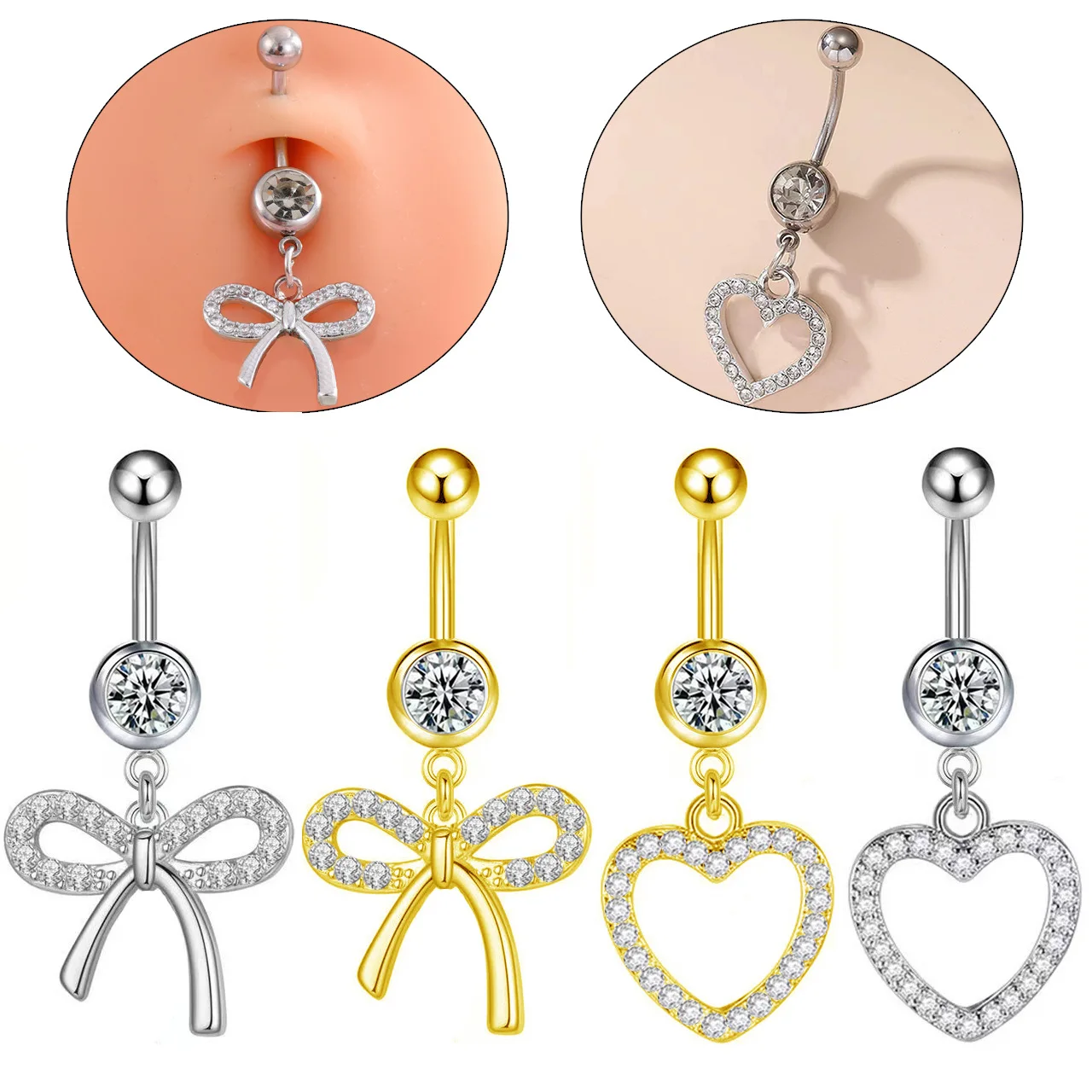 

Heart Bow Navel Nail Stainless Steel Belly Button Pircing Clip on Umbilical Navel Cartilage Earring Clip