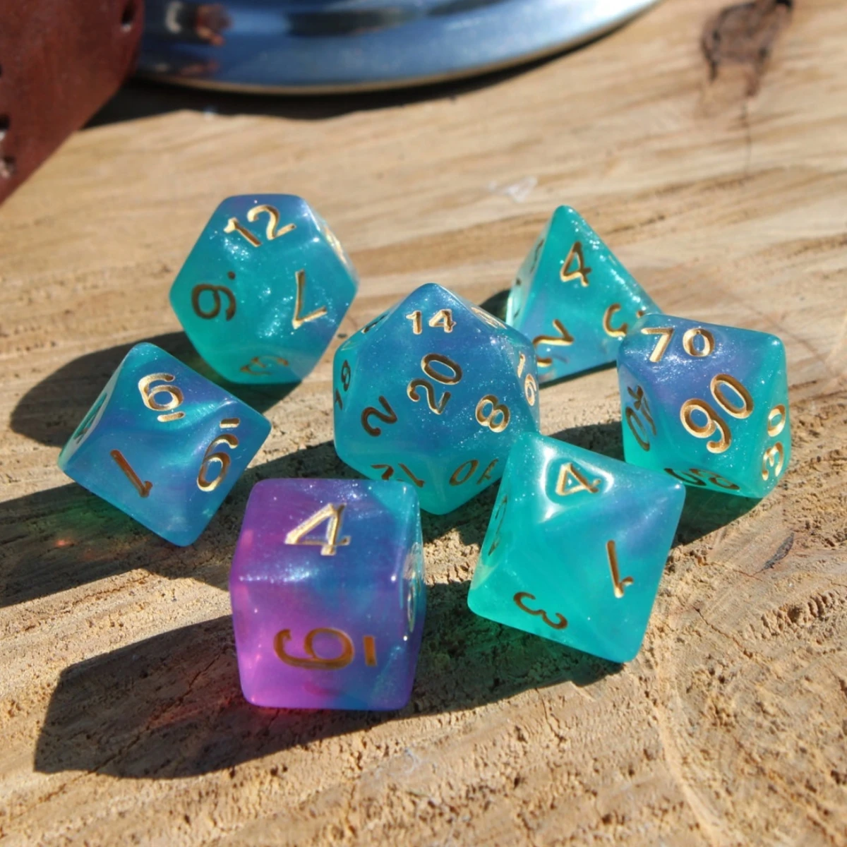 Juego de dados de aguas del océano para DND, mazmorras y dragones, juegos de mesa D & D, RPG, juego de rol de mesa, 7 unidades