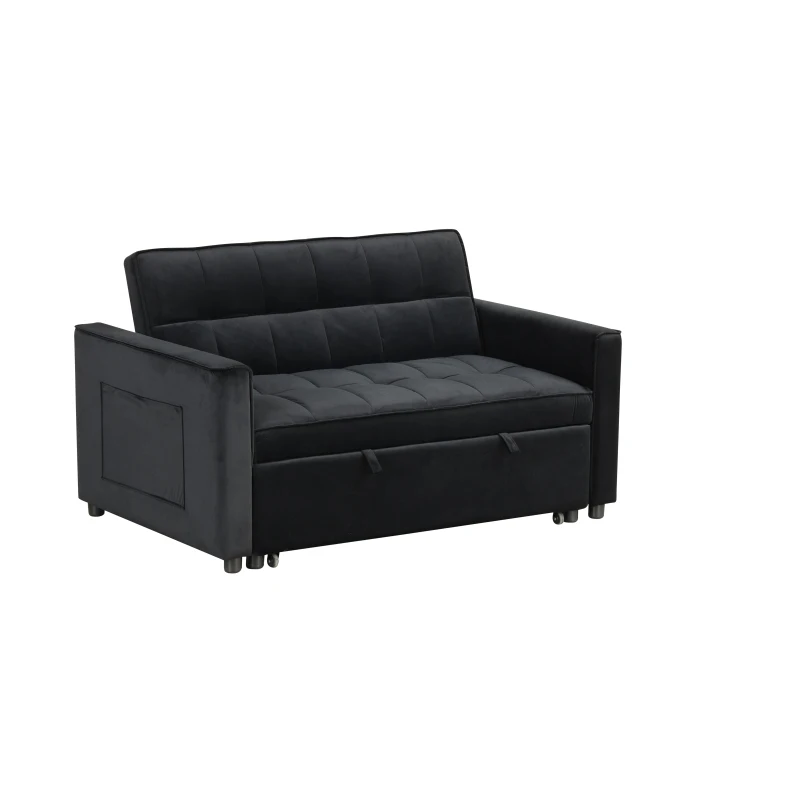 Maeve 53.5W Black Velvet Convertible Sleeper Loveseat مع معنقدة وجيب جانبي