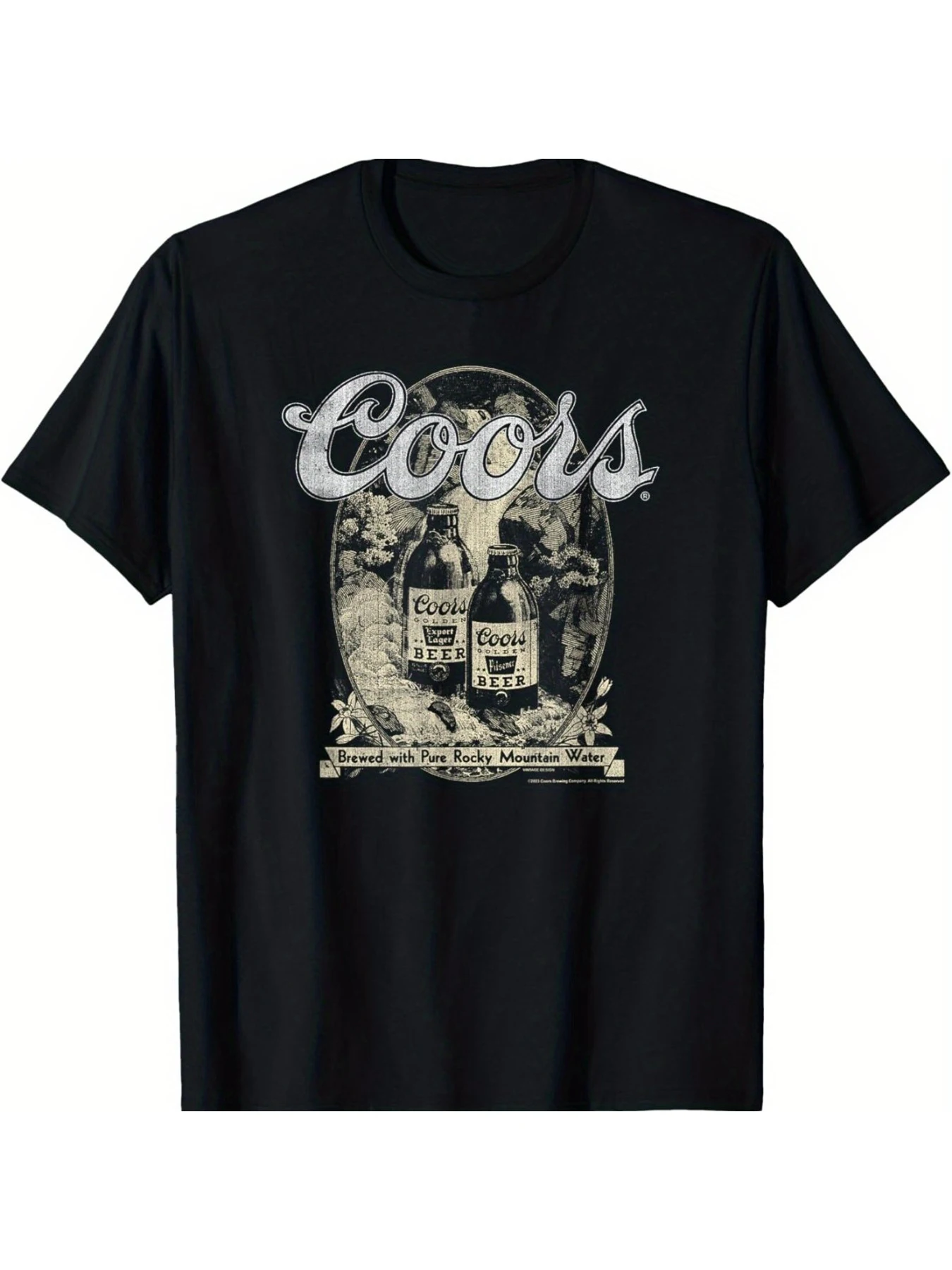 

Coors Beer Bottles Mountain Water Scene Мужская и женская футболка с коротким рукавом, черная с круглым вырезом