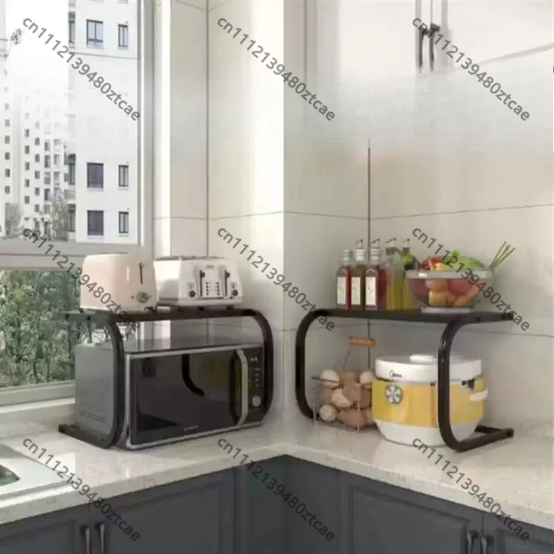 Countertop Double‑layer Multi‑purpose Kitchen Storage Rack Punch‑free Organizer For Microwave Oven Rice‑cooker And Seasoning