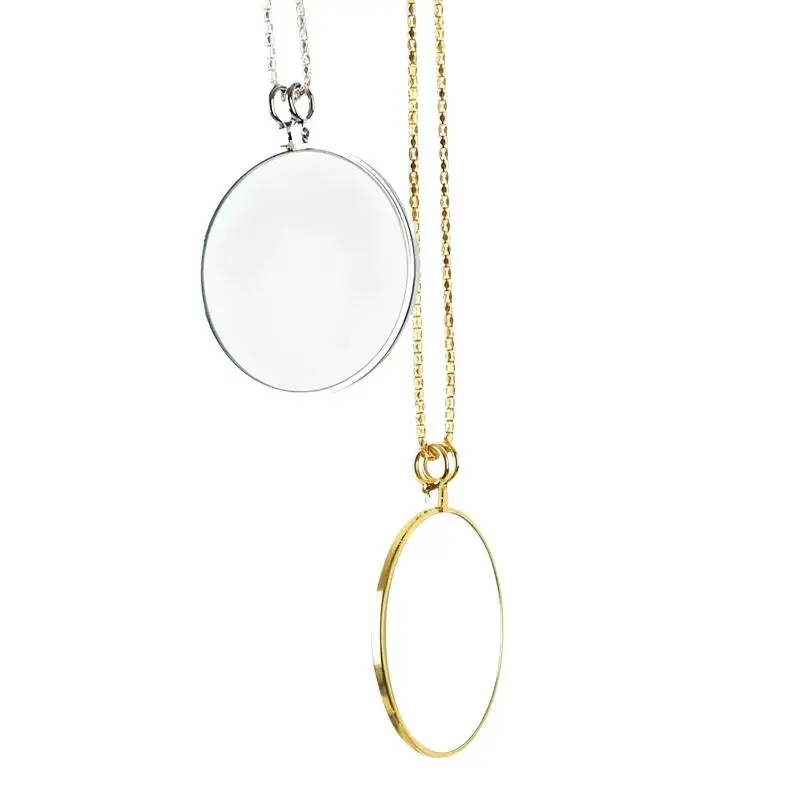 Lightweight ＆ Portable 5X Magnifying Glass Reading Glasses With Chain Optical Jewelry Magnifier Pendant Neckglasses Monocle Gift