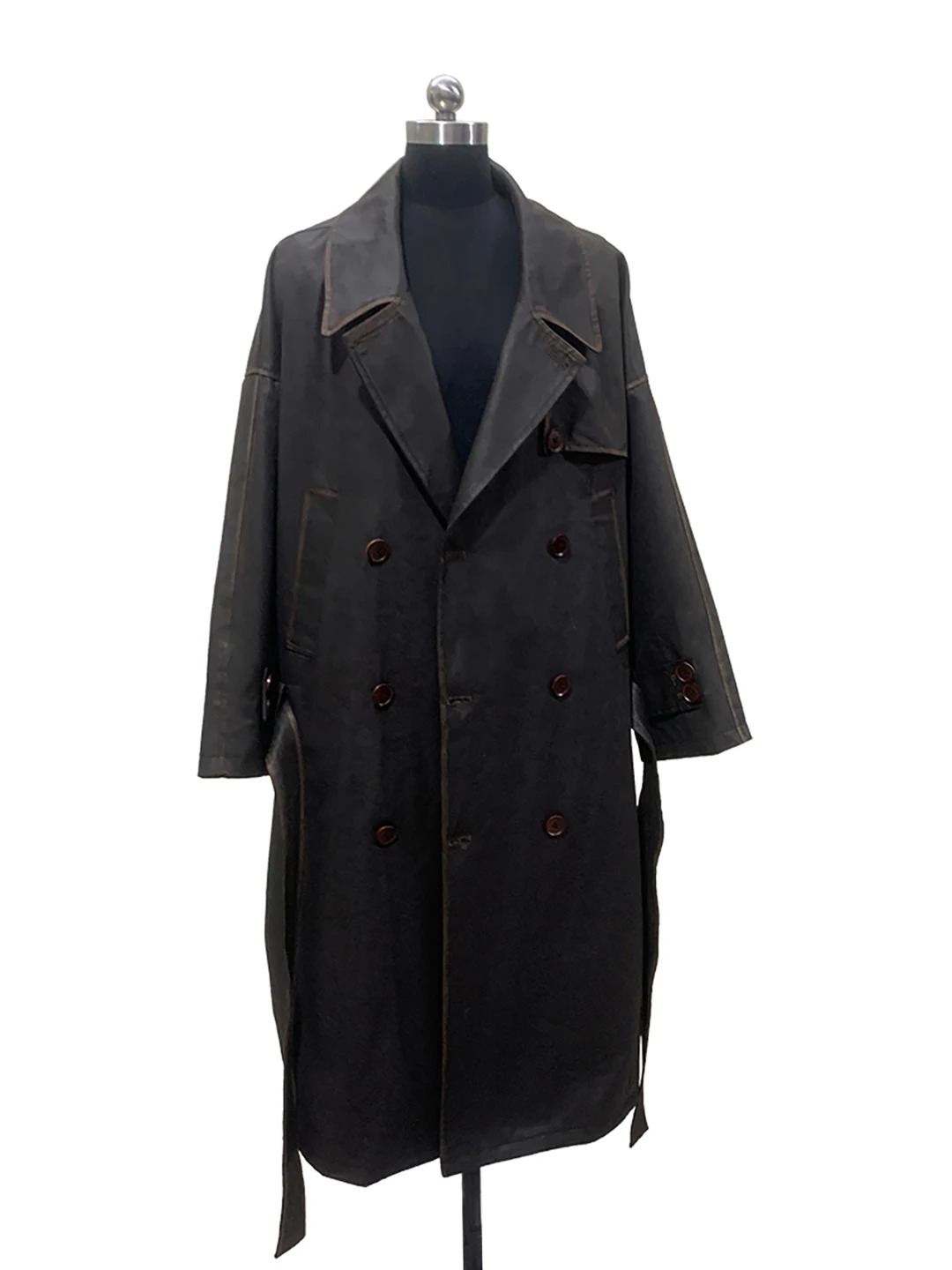 Cool Retro Faded Brown Leather Coat Low Waist Long Women's Style Washed Effect Outerwear High-End Feel Standard Fit Autumn Piece