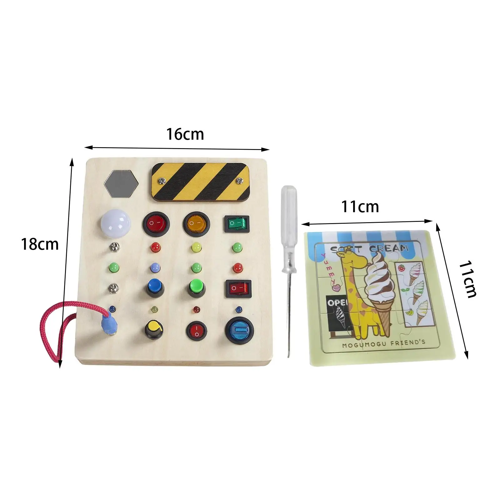 Placa ocupada montessori com chave de fenda interruptor de educação infantil luz sensorial