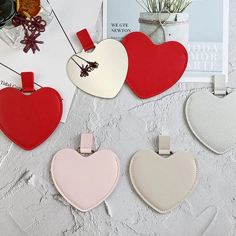 1PC Metal Ultra-thin Mini Makeup Mirror Heart Compact Portable Stainless Steel Compact Pocket Beauty Cosmetic Mirrors Gift