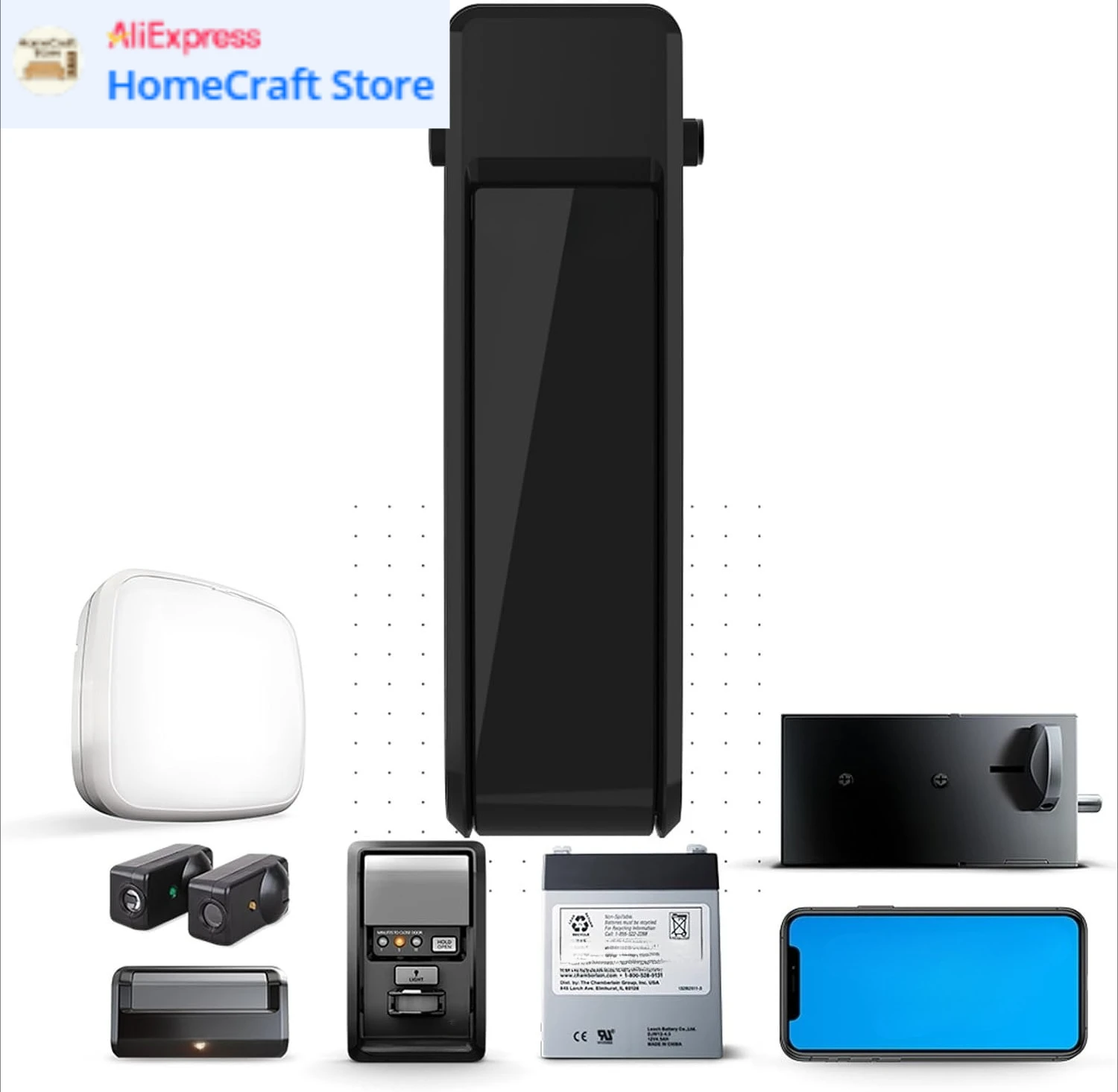 

RJO101MC Ультратихий настенный привод для гаражных ворот с резервным питанием от батареи и светодиодной подсветкой, 36 фунтов, черный