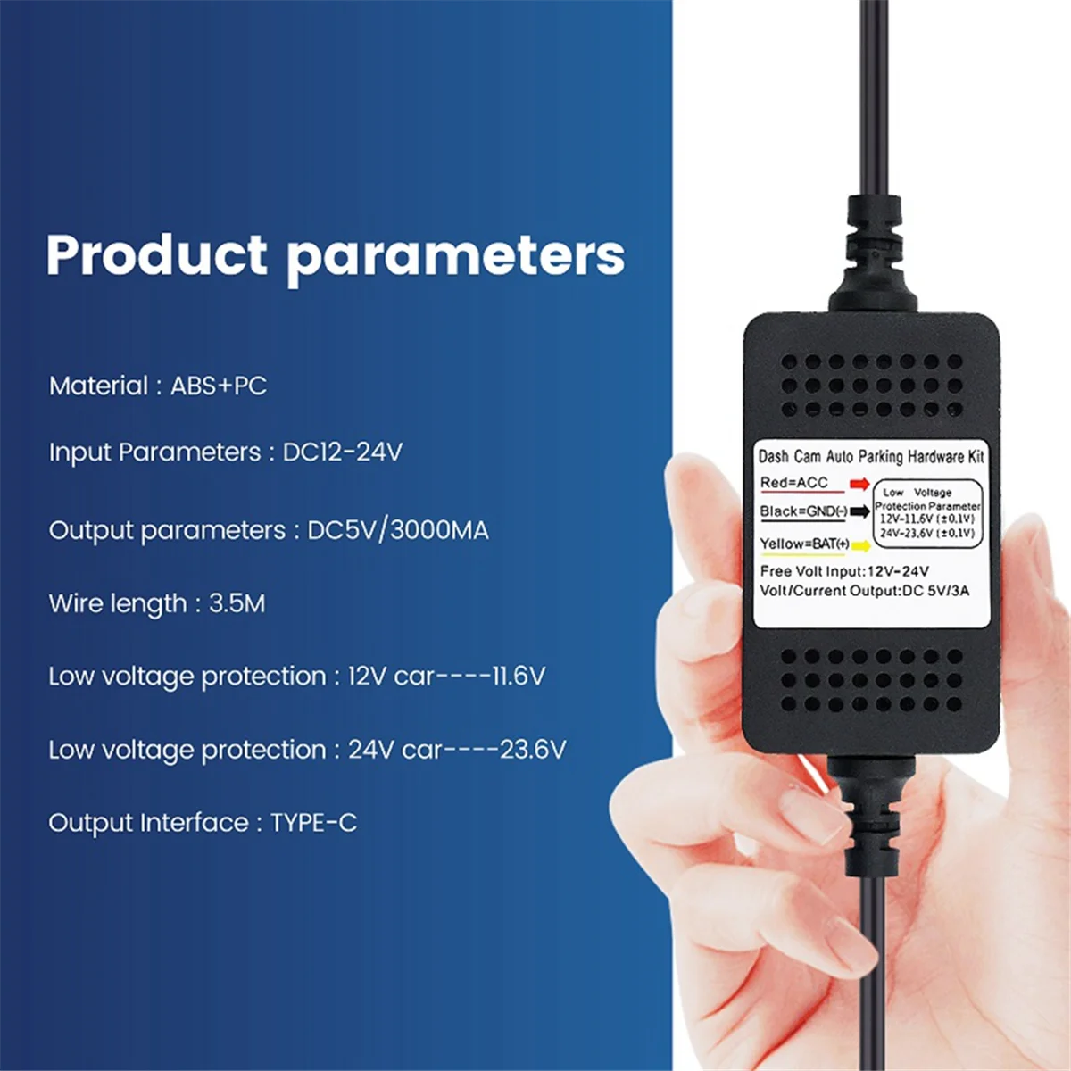 Nuovo universale 3.5M Car Dash CAM Wire 12/24V a 5V 3A Veicolo DVR Hardwire Cable Kit Videocamera Registratore Tipo-C Linea