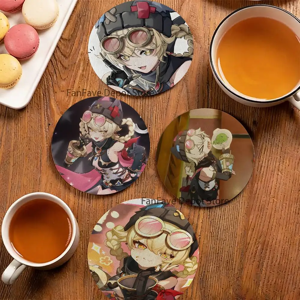 G-Genshin Jahoda Wood Coaster Set - Heat Resistant For Tea & Coffee, Home Cafe Decor Holiday Gift
