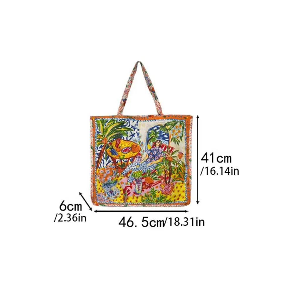 Graffiti Oil Painting Printed Canvas Bag Thai Tote Bag Print Cloth Handbag Shopping Bag Large Capacity Letter Shoulder Bag