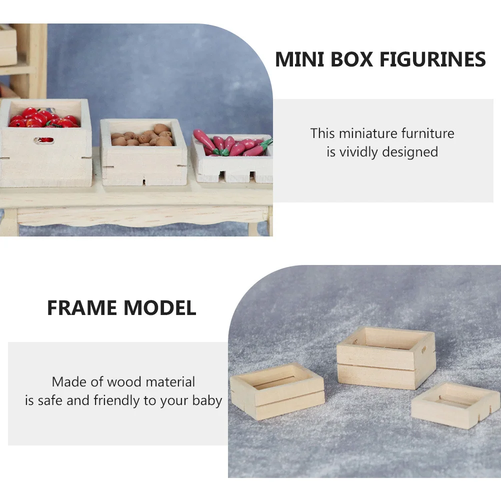 

3pcs Mini Solid Wood Diy Wooden Frame For Dollhouse Fruit Shop Decor Natural Tiny Furniture Kids Mini House Ornament Craft