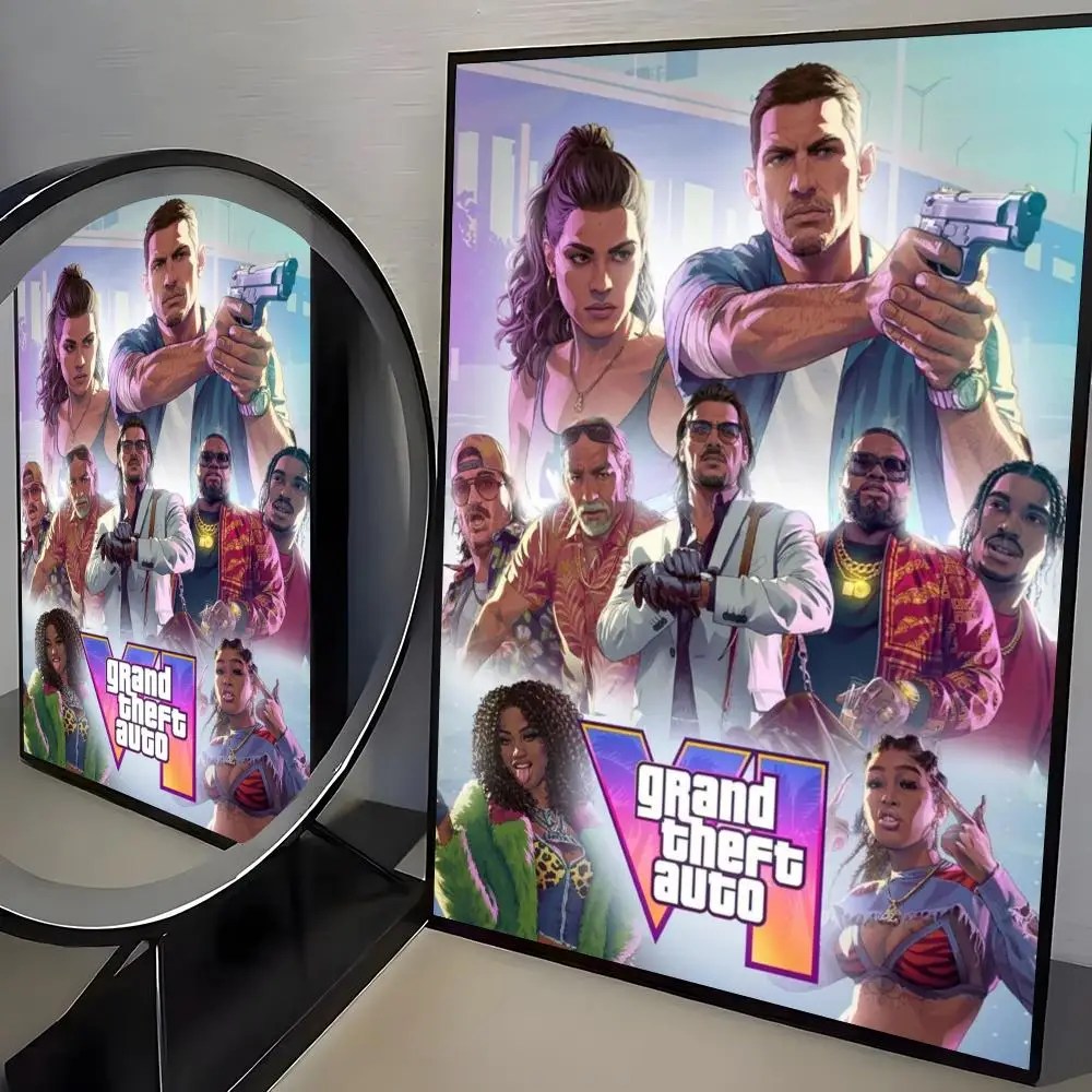 Heißes Spiel G-Gta 6 Poster Rahmenloses Poster Selbstklebende Kunst Wasserdichter Papieraufkleber Kaffeehaus Bar Zimmer Wanddekoration – Detail 10
