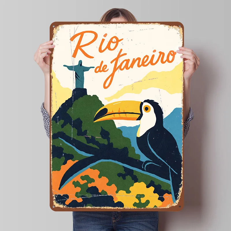 Rio De Janeiro Travel Poster Customized Vintage Metal Signs Wall Art Retro Tin Plaque for Room Decorations Coffee Bar Wand Deko