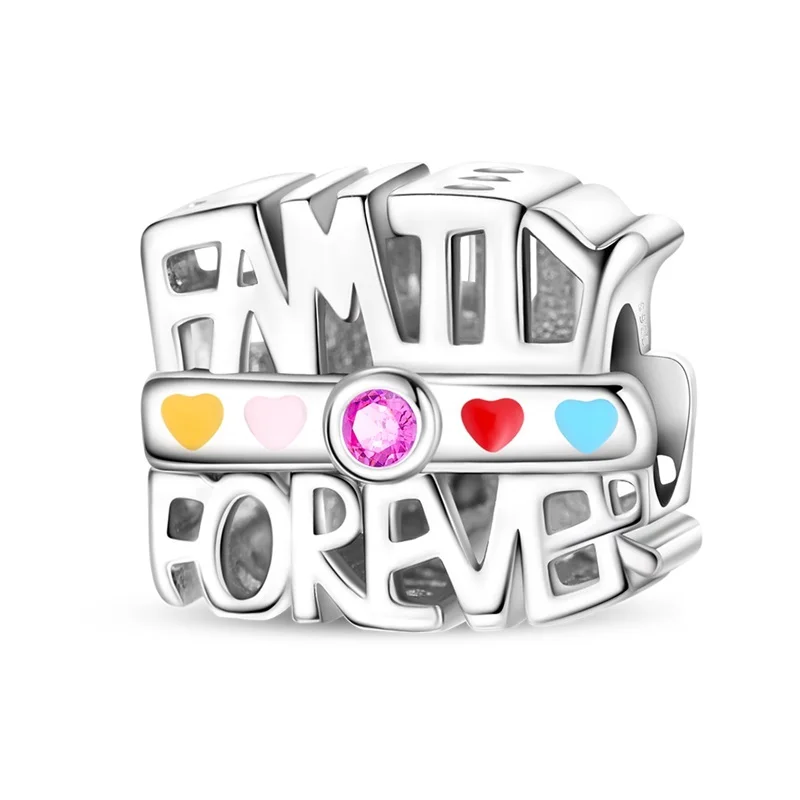 s925 Silver Family Forever Harmonious Love Beads Charms Fit Bracelet Woman Original Fashion Jewelry DIY Gifts Making