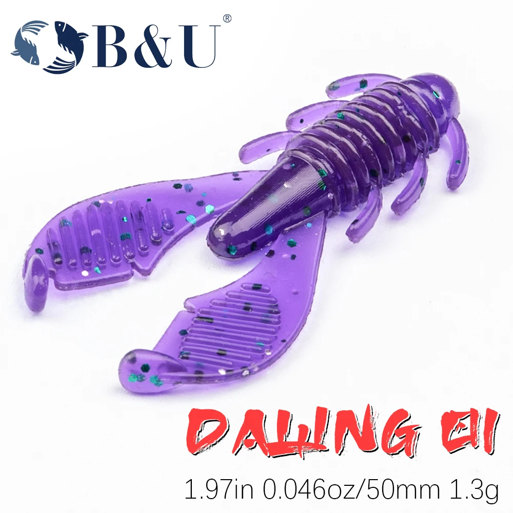 

B&U-Soft Silicone Fishing Lure, Trout Bass Baits, Swimbait Jigging Wobblers for Pike, Artificial Rubber Bait, 50mm Craws