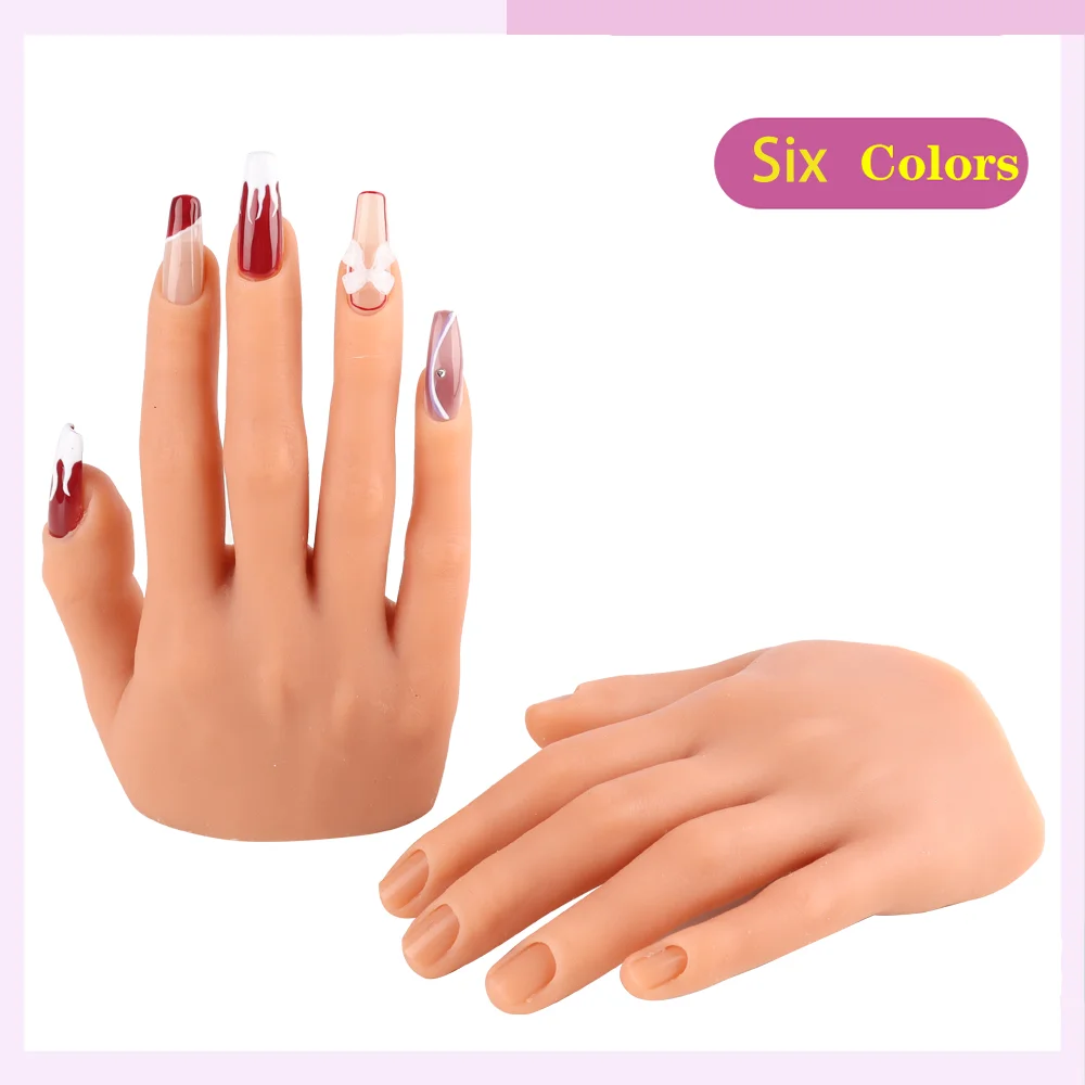 Silicone Practice Hand for Nail Art with Tips Mannequin with Flexible Fingers Adjustment Jewelry Display Model Moveable Nails