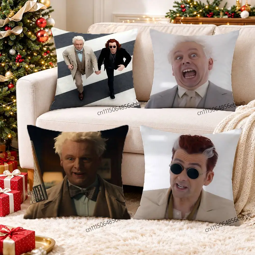 G-Good Omens 45x45cm Square Cushion Cover Cartoon Print Decorative Throw Pillow Case for Couch Bed Car Home Decor
