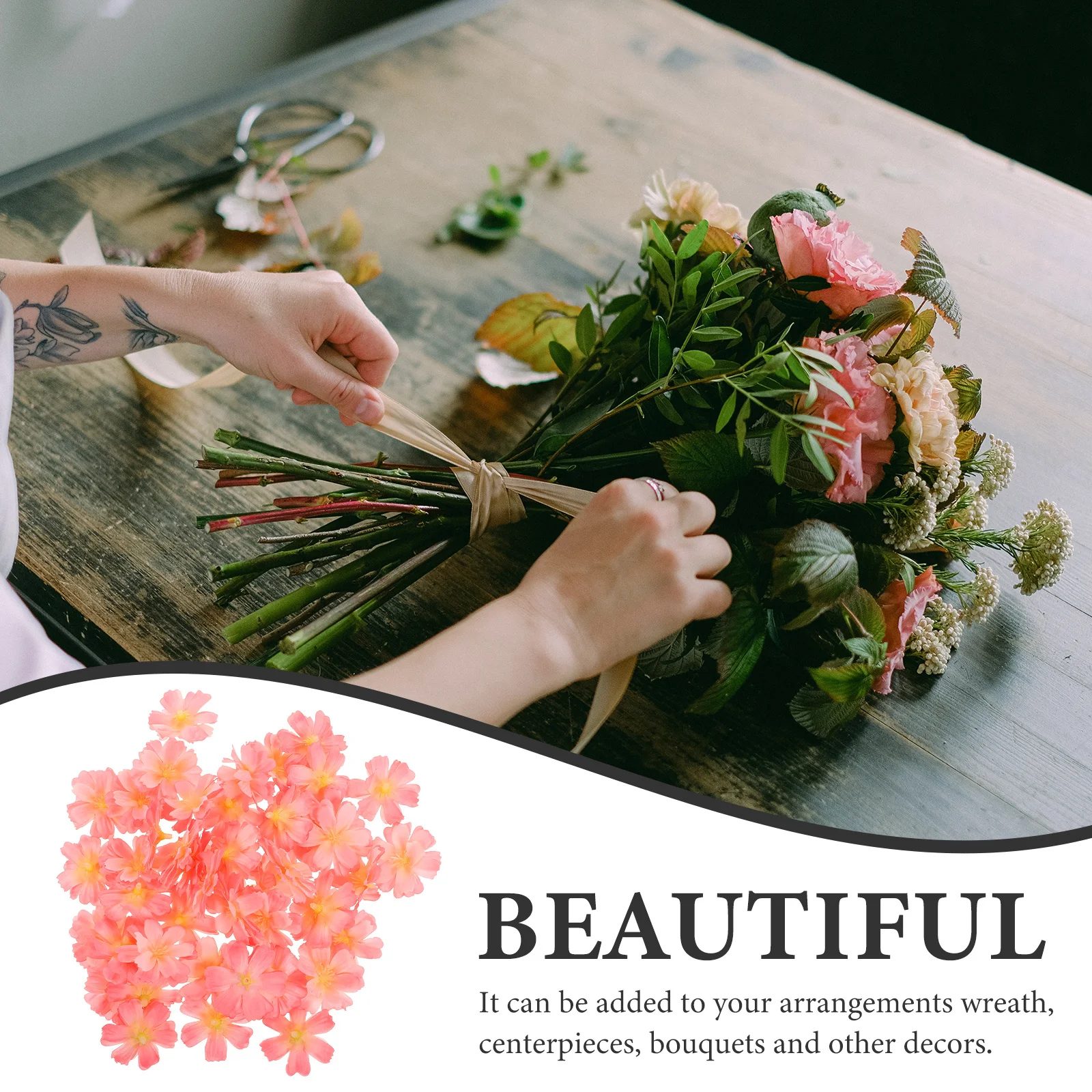 

100Pcs Artificial Plum Blossom Flower Heads Silk Plastic Long-Lasting Use Home Store Restaurant Decoration