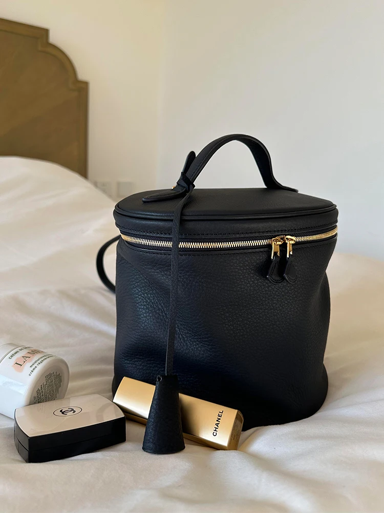 

Черная кожаная сумка-ведро большой вместимости, женская модная роскошная сумка через плечо с мягкой ручкой, в корейском стиле, молодежная, на молнии