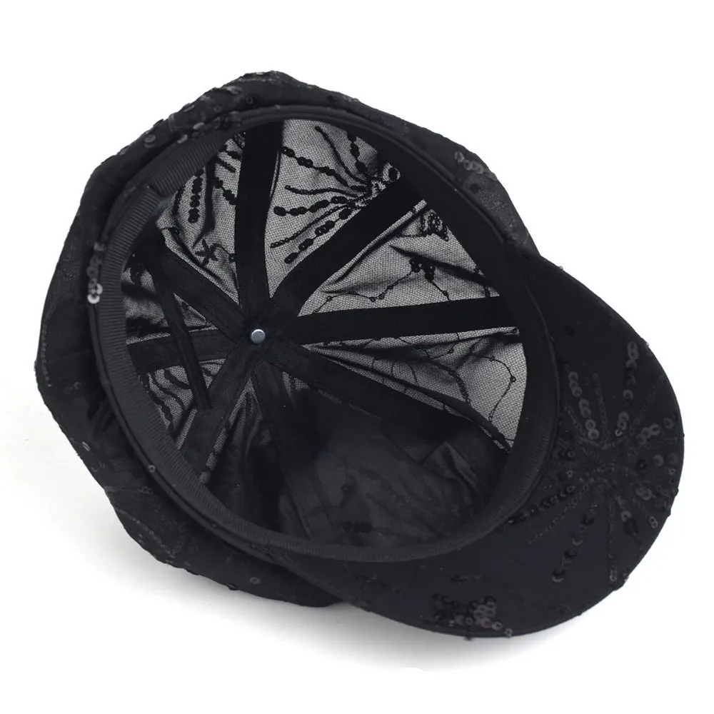 

Fashion Sequin Newsboy Hat Sparkly Breathable Octagonal Cap Adjustable Beret Hats Beach Travel