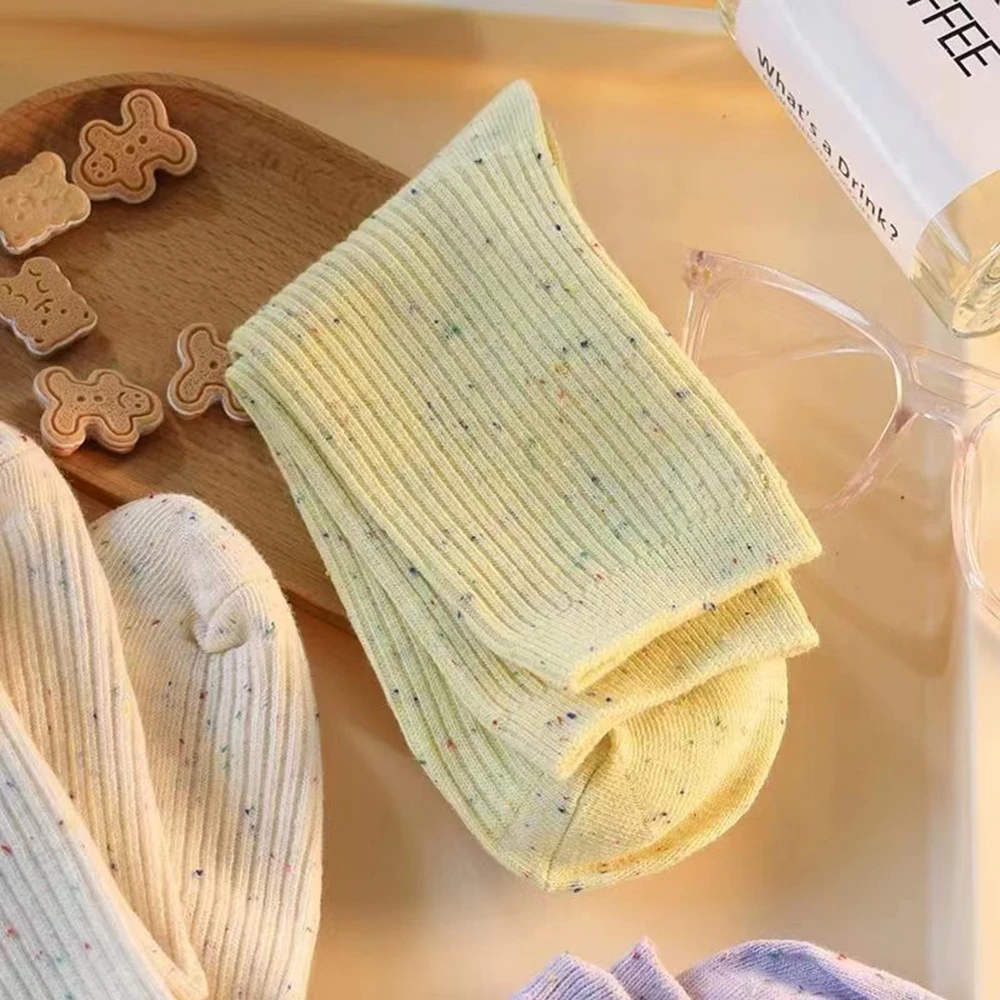 6/12 Paar bunte gepunktete Garn-Damen-Mid-Tube-Socken im modischen koreanischen Stil mit feinen Streifen, weich, bequem, für alle Jahreszeiten, Freizeitsocken – Detail 7