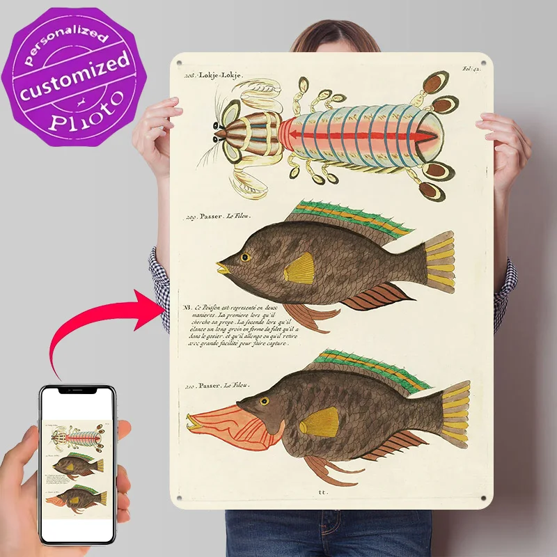 Colorful Fishes Personalized 3D Textured Metal Poster Wall Art Tinplate Sign for Luxury Decoration Home Decorations Decor Room