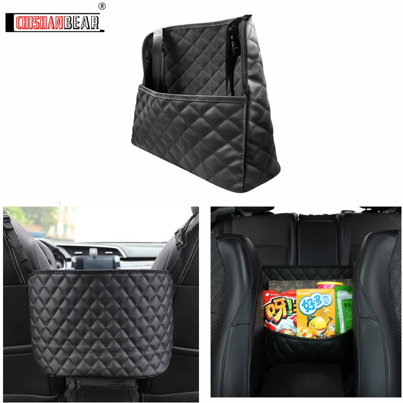 Car Organizer PULeather Car Storage Net Bag Auto Seat Back Organizer Universal Handbag Holder for men and womenTravel Pocket Bag