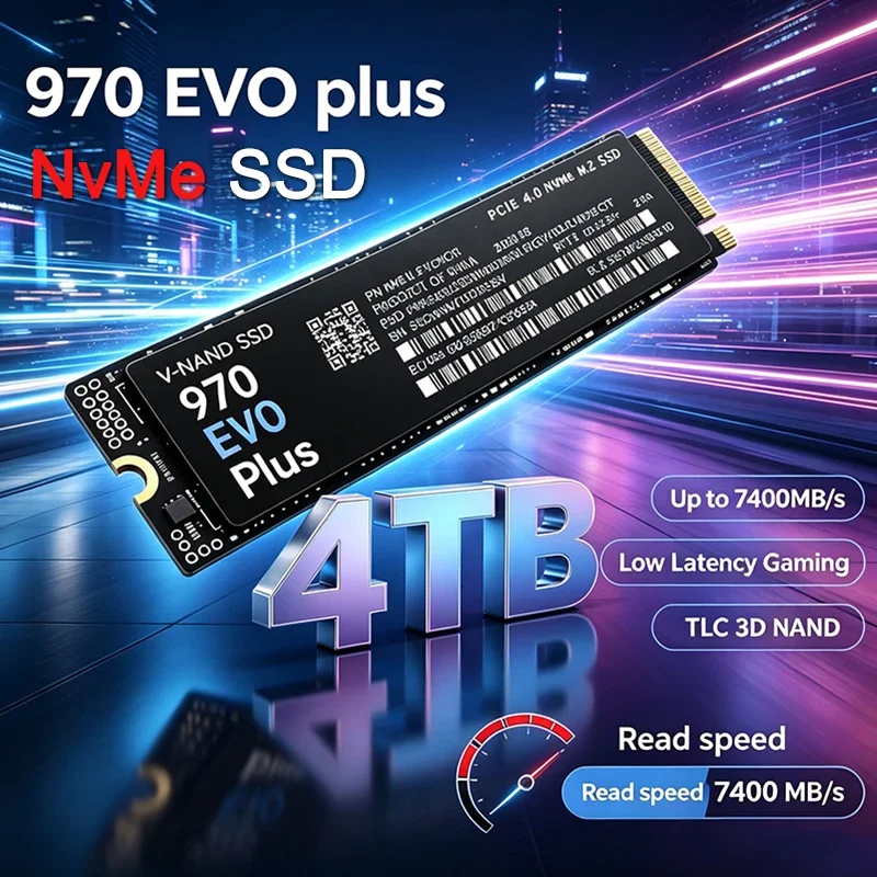 Novo SSD NVMe M.2 970 EVO Plus PCIe Gen4.0 X4 TLC 3D NAND 1TB 4TB Interno 7400MB/s para Jogos em PS5, PC e Laptop