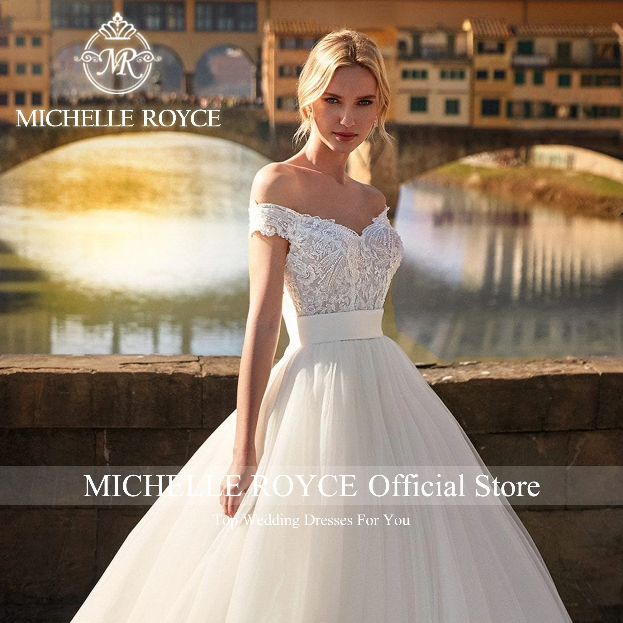 Michelle Royce-vestido De Novia con hombros descubiertos, traje De boda con apliques De corazón, lazo De Organza, De ensueño, 2023