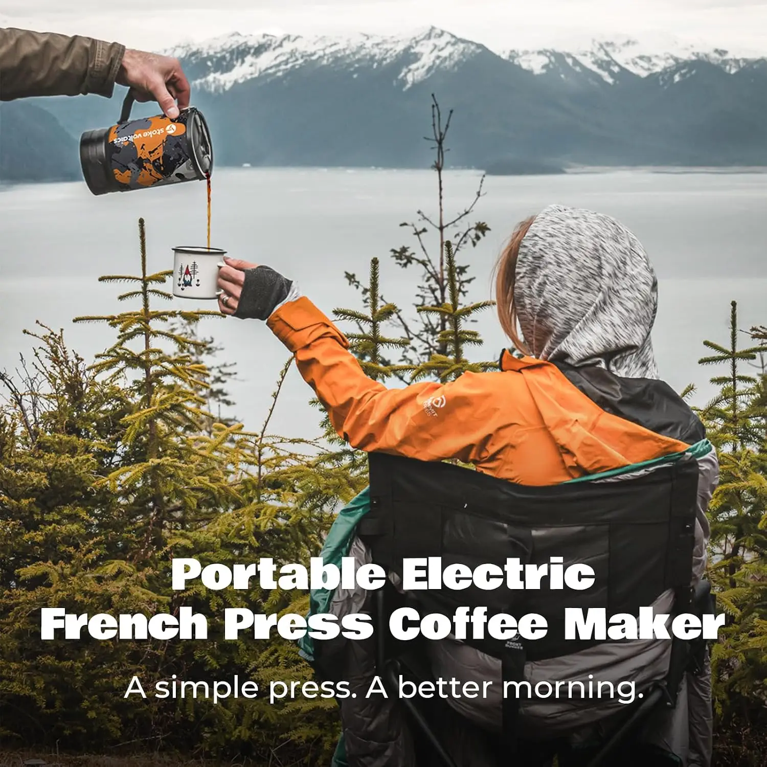 Portable Camping Coffee Maker, Electric French Press, Travel Kettle, 120V | 2-in-1 coffee maker and electric kettle for camping,