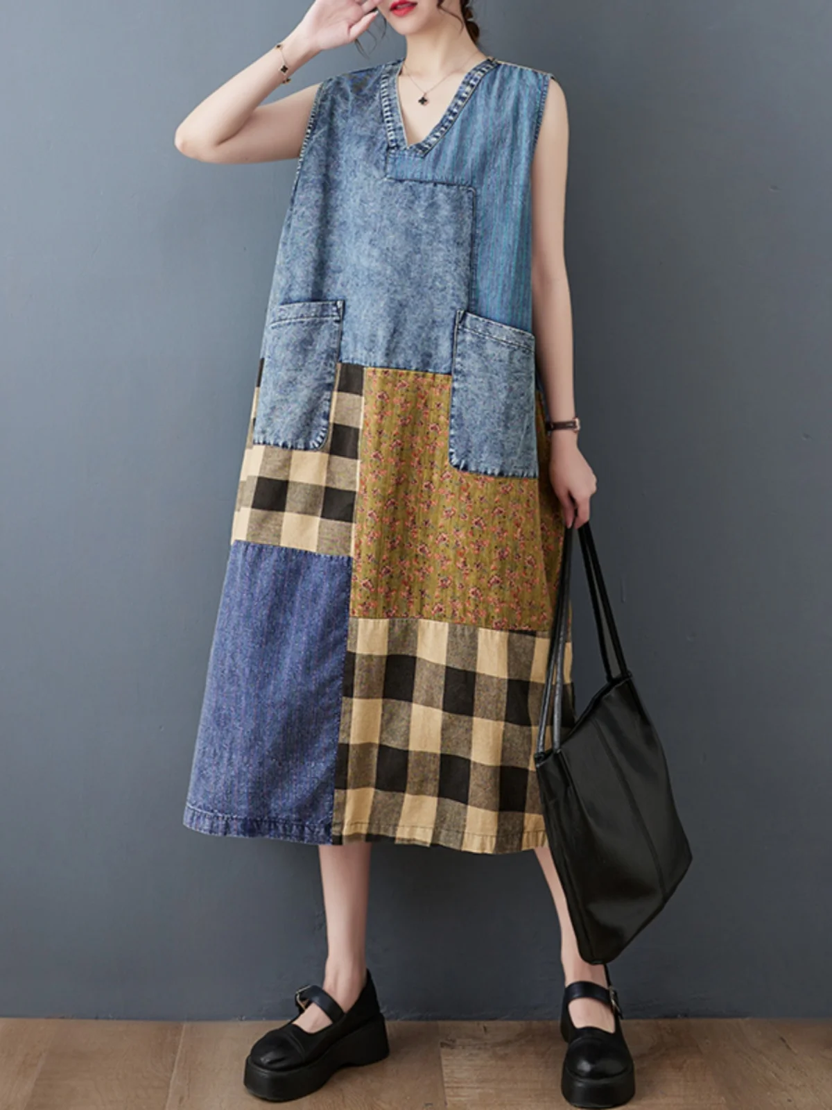 

Женский джинсовый жилет большого размера Dr, летняя цветная бровая клетчатая юбка трапециевидной формы средней длины с v-образным вырезом, повседневная юбка с завязками