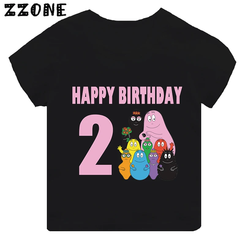 Cute Barbapapa Print Cartoon Girls Clothes 1 2 3 4 5 6 7 8 9 Years Happy Birthday Kids Short Sleeve T shirt Baby Boys T-Shirts
