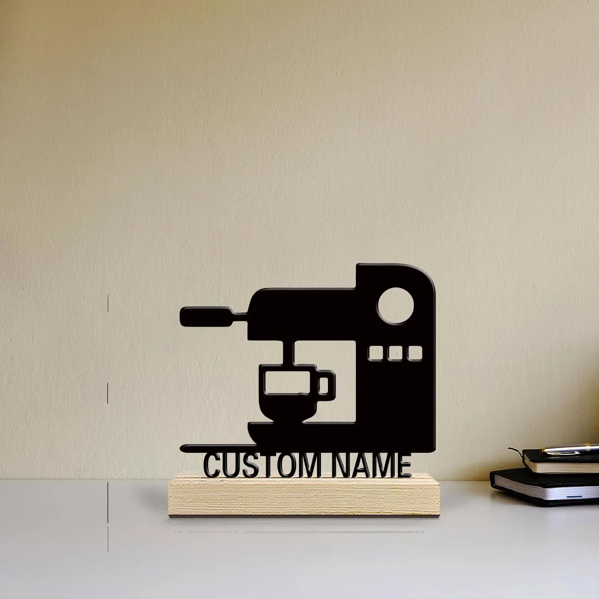 1pc Interesting Metal Desktop Decoration Customizable Name With Wooden Base Holiday Decoration Gifts,Desktop Statue Ornaments