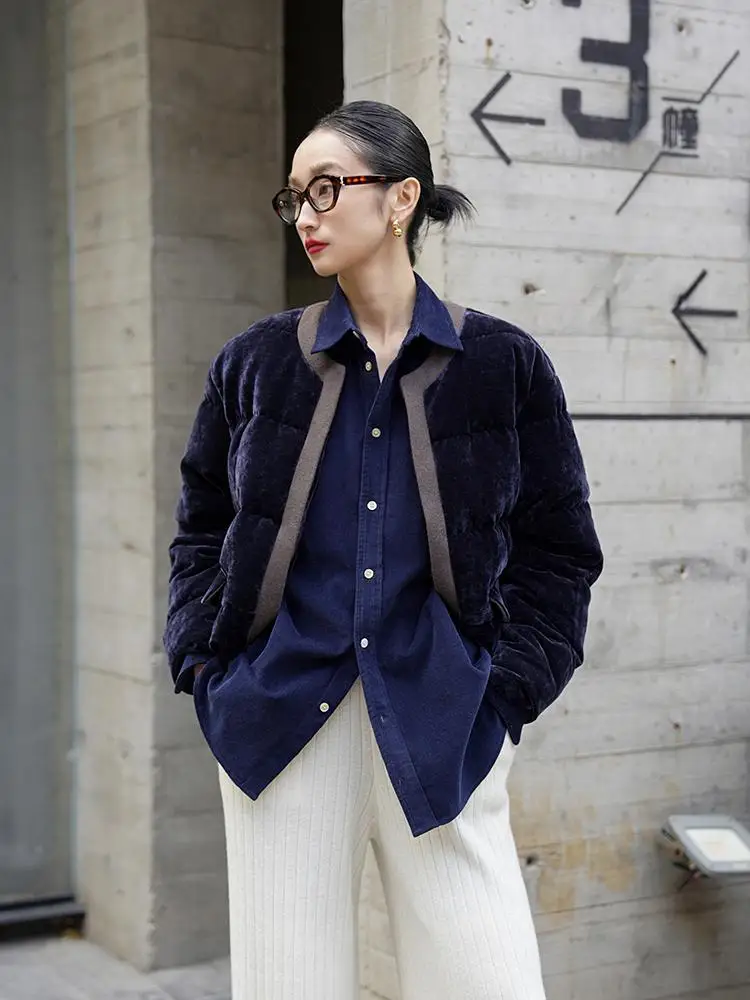 

LemonChen Vintage Artistic No-Prure Velvet Lightweight down Jaet Goose down Bread Lo Sle Faionable ort Coat