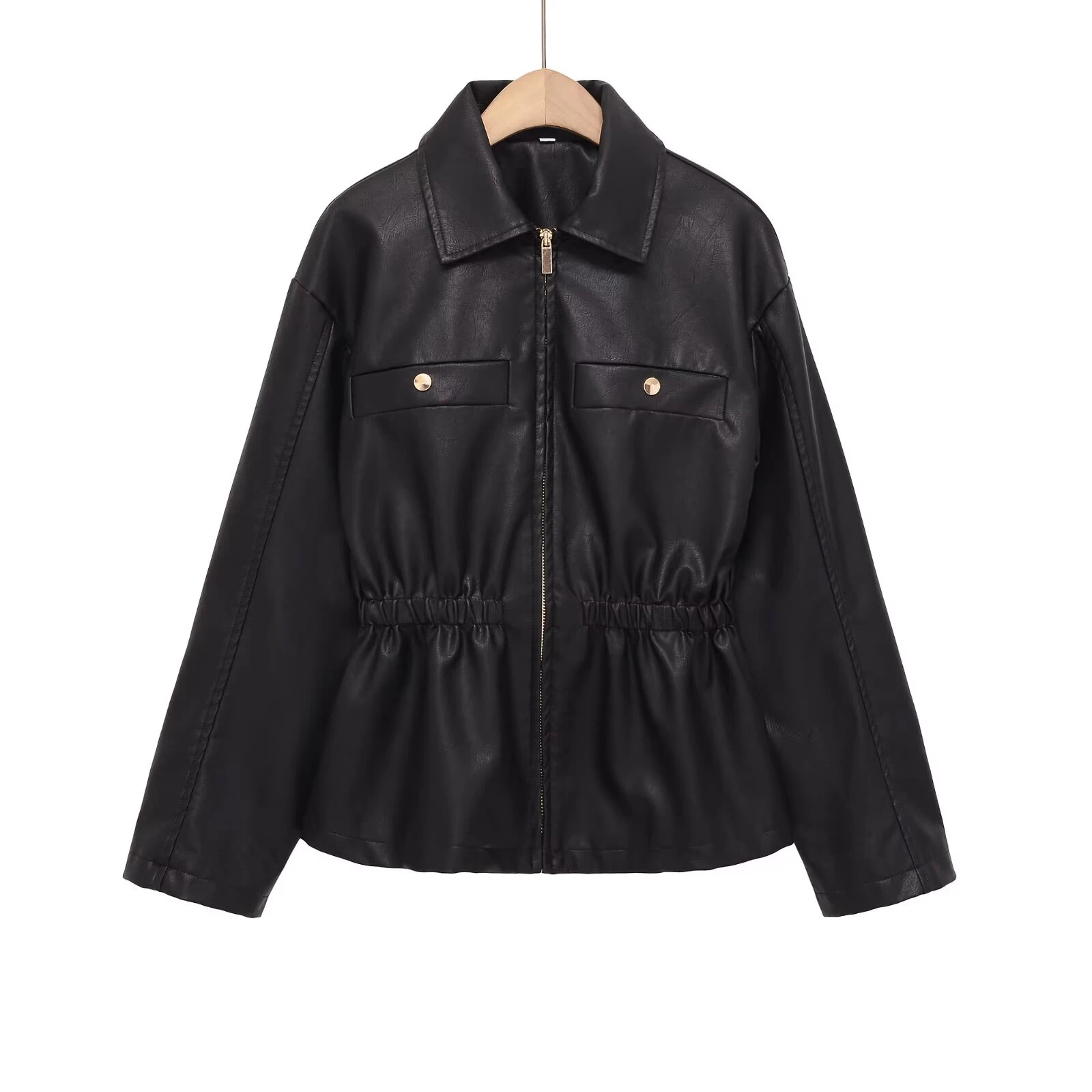 Nuovo Prodotto Invernale 2026 Giacca di Alta Gamma a Maniche Lunghe con Colletto in Ecopelle e Vita Elasticizzata Cappotto in Pelle da Donna