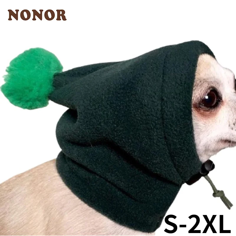 NONOR Dog Warm Hat Pure Color Pet Cap With Small Hair Ball Hat With Drawstring Adjustment Winter Casual Leopard Print Headgear