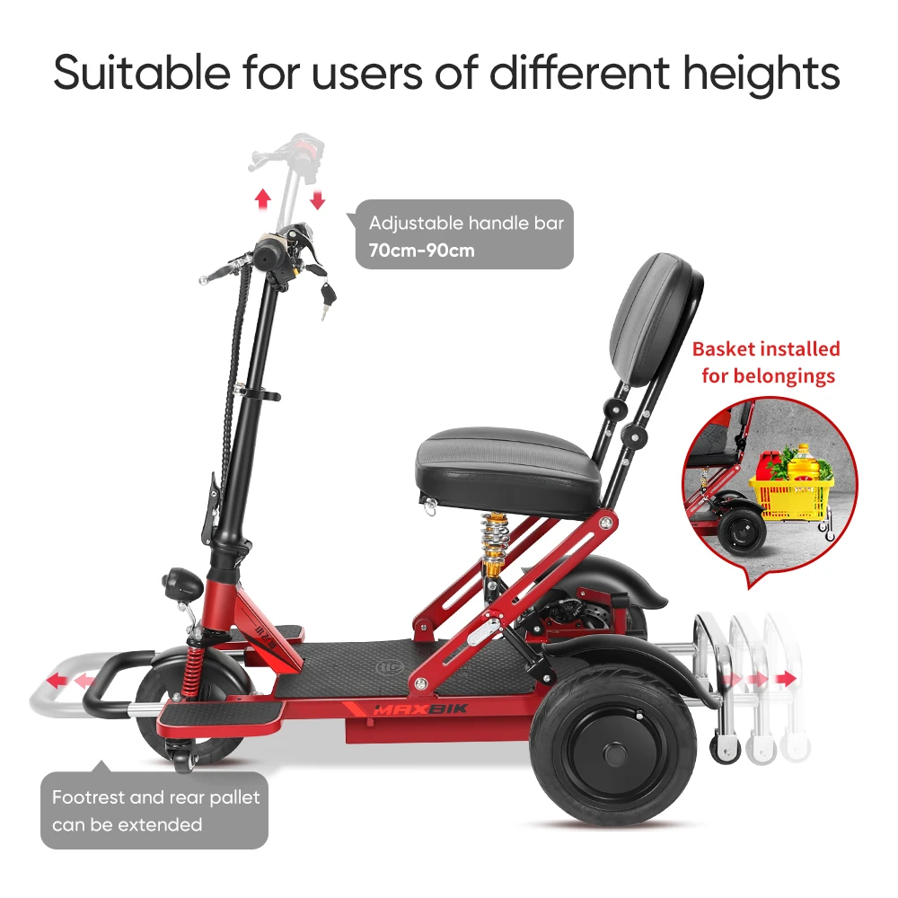 Long Distance Elderly Travel Foldable Portable Tricycles Disabled Handicapped Folding Mobility Scooter for Seniors