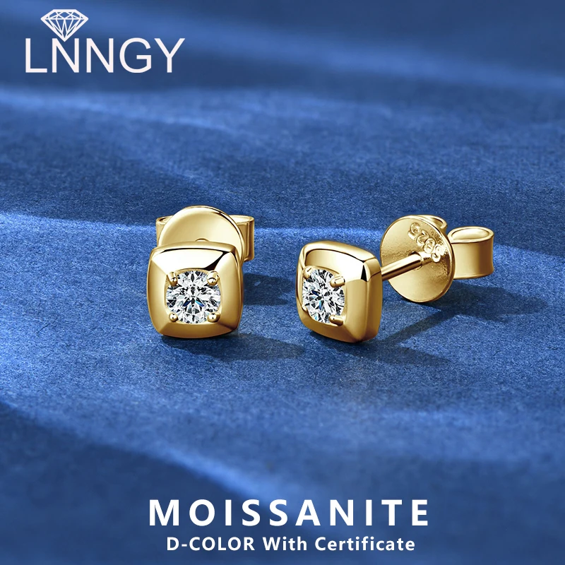 

Lnngy стерлингового серебра 925 пробы квадратной формы серьги-гвоздики сертифицированные 3 мм серьги с муассанитом для женщин корейские INS мини-ювелирные изделия в подарок