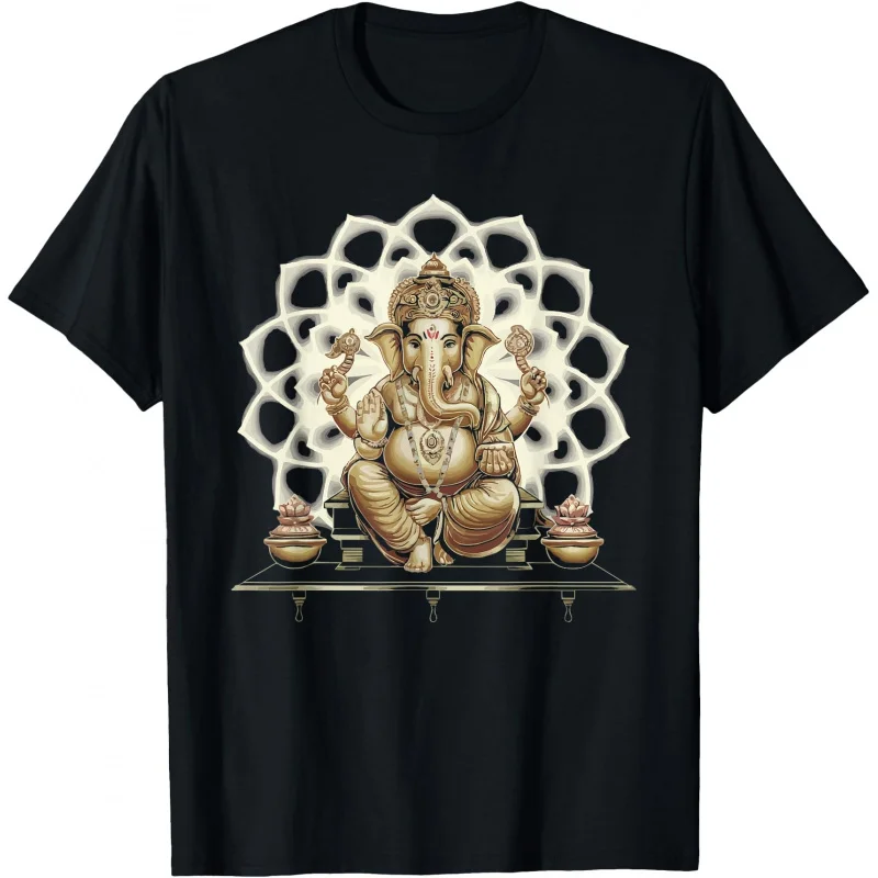 

0413 Elephant Om Yoga Ganesha Indian God Ganesh Gift T-Shirt 100% cotton print Tee Short Sleeve Graphic clothes All size tops
