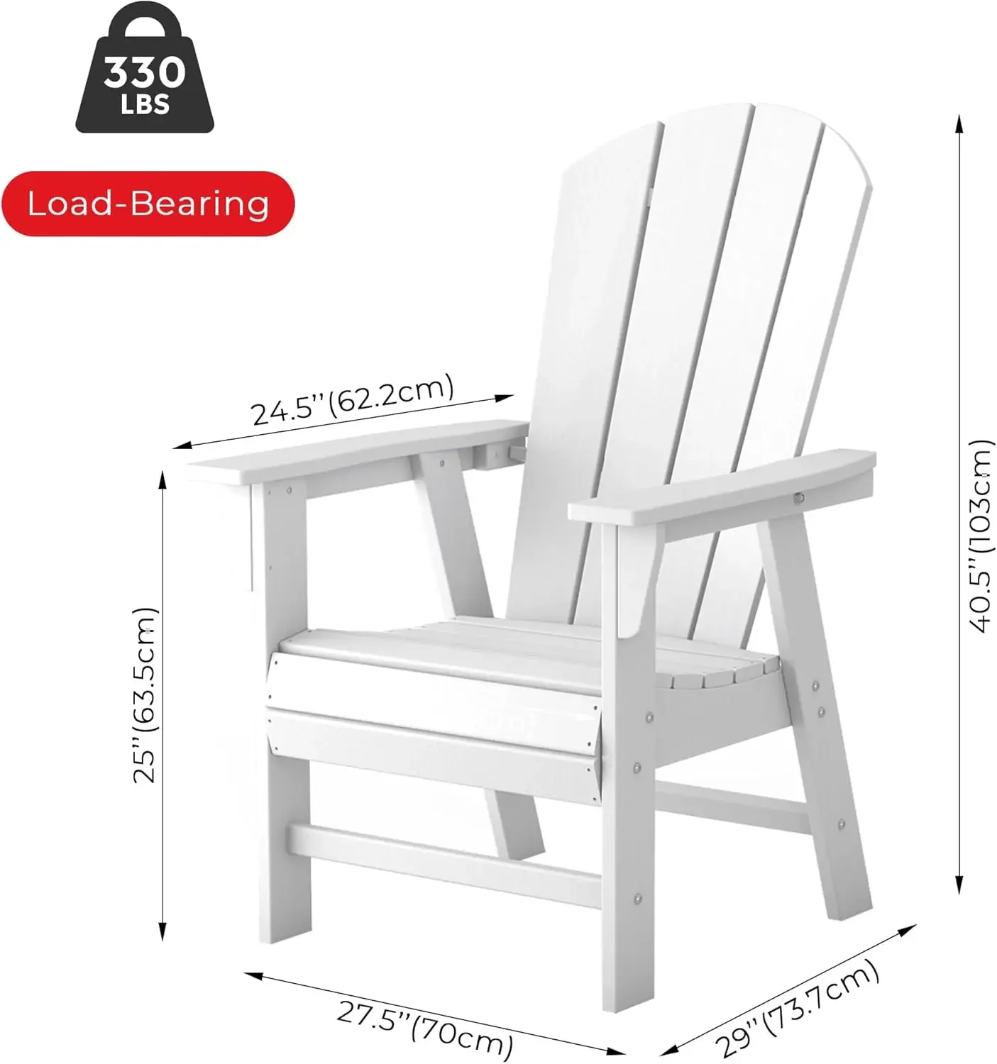 HDPE Patio Balcony Chairs, Portside Seashell Nautical Curveback Adirondack Chair and Fire Pit Chairs, White