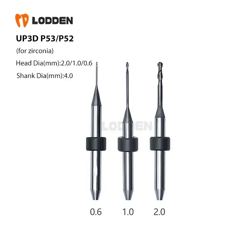 UP3D P53 Dental Milling Burs For Zirconia PMMA Lithium Disilicate D4 Diamond Coating Milling Cutter P52 Axis Dry Milling Machine