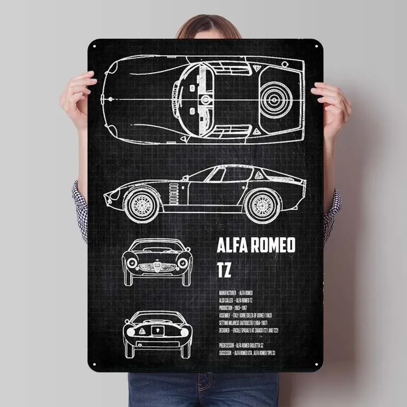 Alfa Romeo TZ Tinplate Signs Car Poster Corner Coffee Bar Retro Metal Sign for Garage Wall Art Decoration Gamer Room Decoration