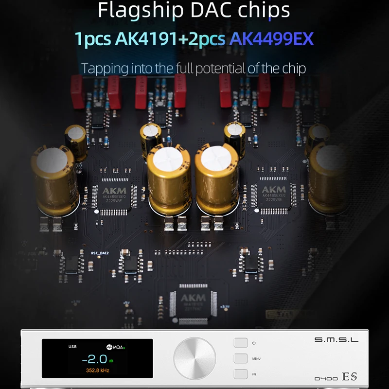 SMSL D400EX 오디오 DAC 1 * AK4191 2 * AK4499EX 플래그십 DAC 칩, OPA1612A LME49720 XU316 MQA-CD DSD512, 32 비트/768kHz 블루투스
