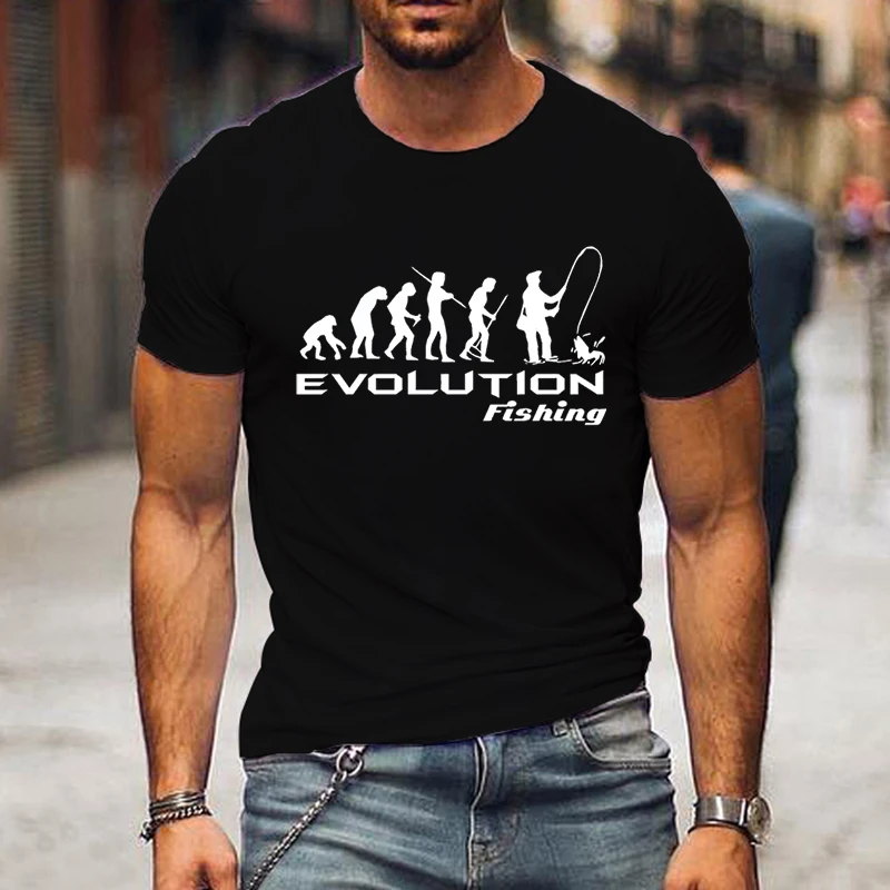 Evolution of A Fisherman Funny Fishing Jokes Print T-Shirts Men Loose Oversize Clothing Luminous Summer Soft Tshirt Hip Hop Tees