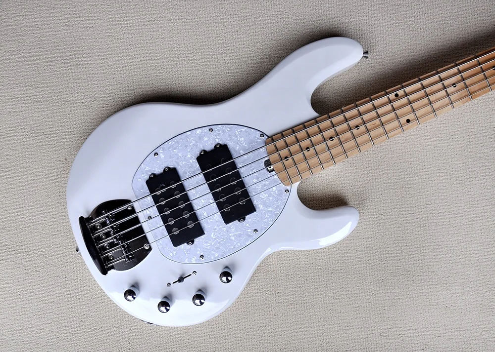 Flyoung White M Electric Bass Guitar with 5 Strings Electric Guitars Custom Made