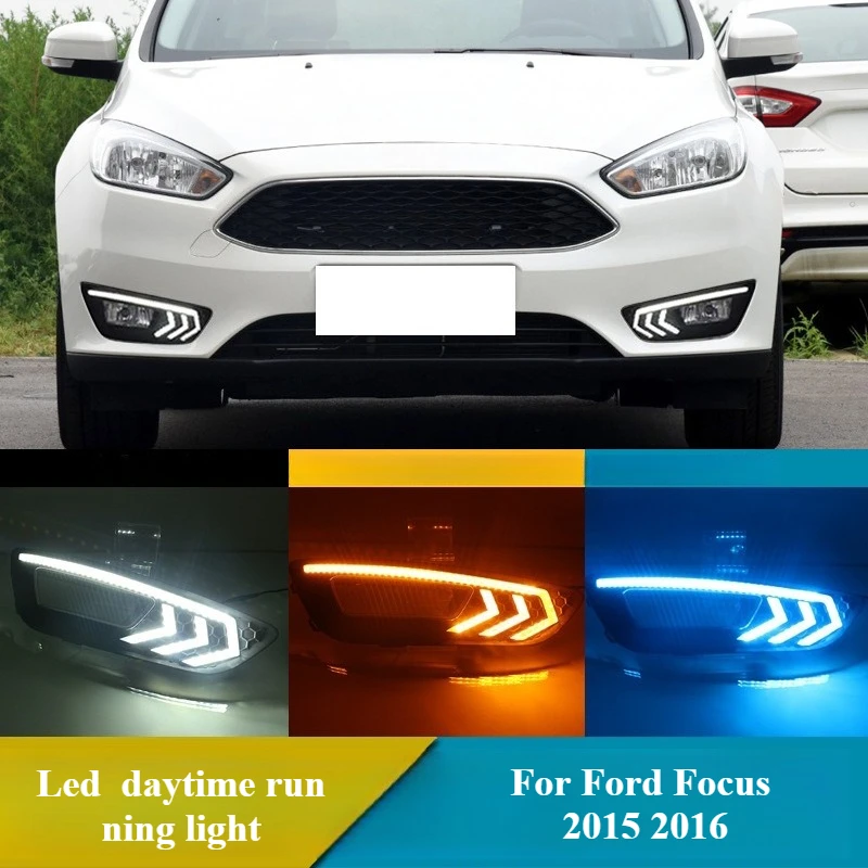 

For Ford Focus 2015 2016 2PCS Led Daytime Running Lights 12V Daylights Car DRL with Dynamic Turn Singal Front Bumper Fog Lamp