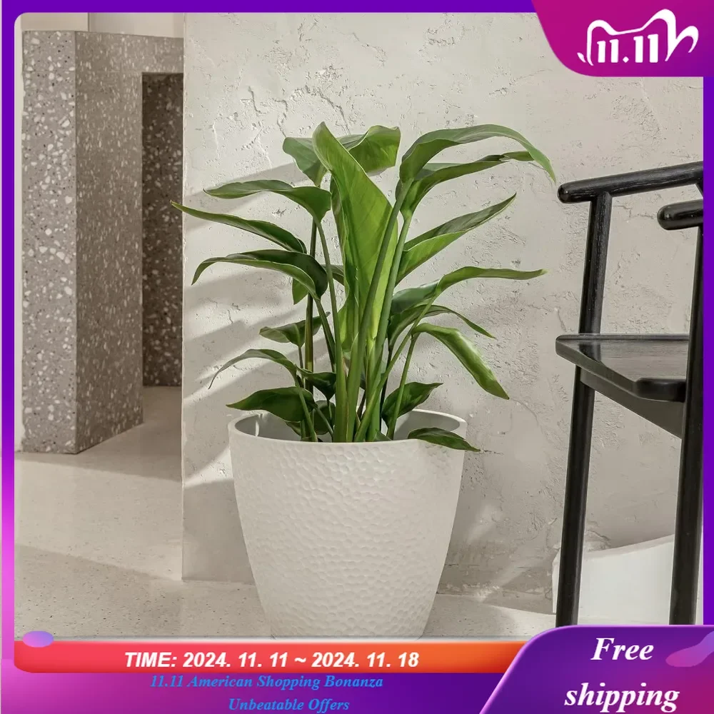 Outdoor Indoor Tree Planters - 14 Inch Large Planter Flower Pots,Modern Decorative White Plant Pot for House Plants,Honeycomb