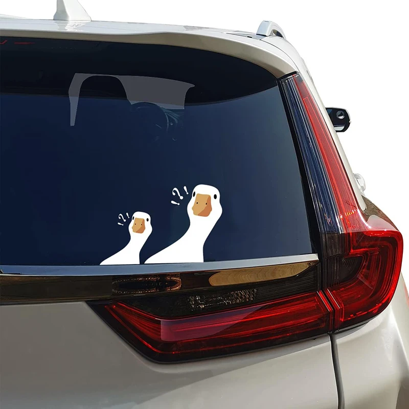 Pegatinas de vinilo de ganso confundido de dibujos animados lindos y divertidos, pegatinas de decoración para coche, accesorios de calcomanías (1 pequeño, 1 grande)