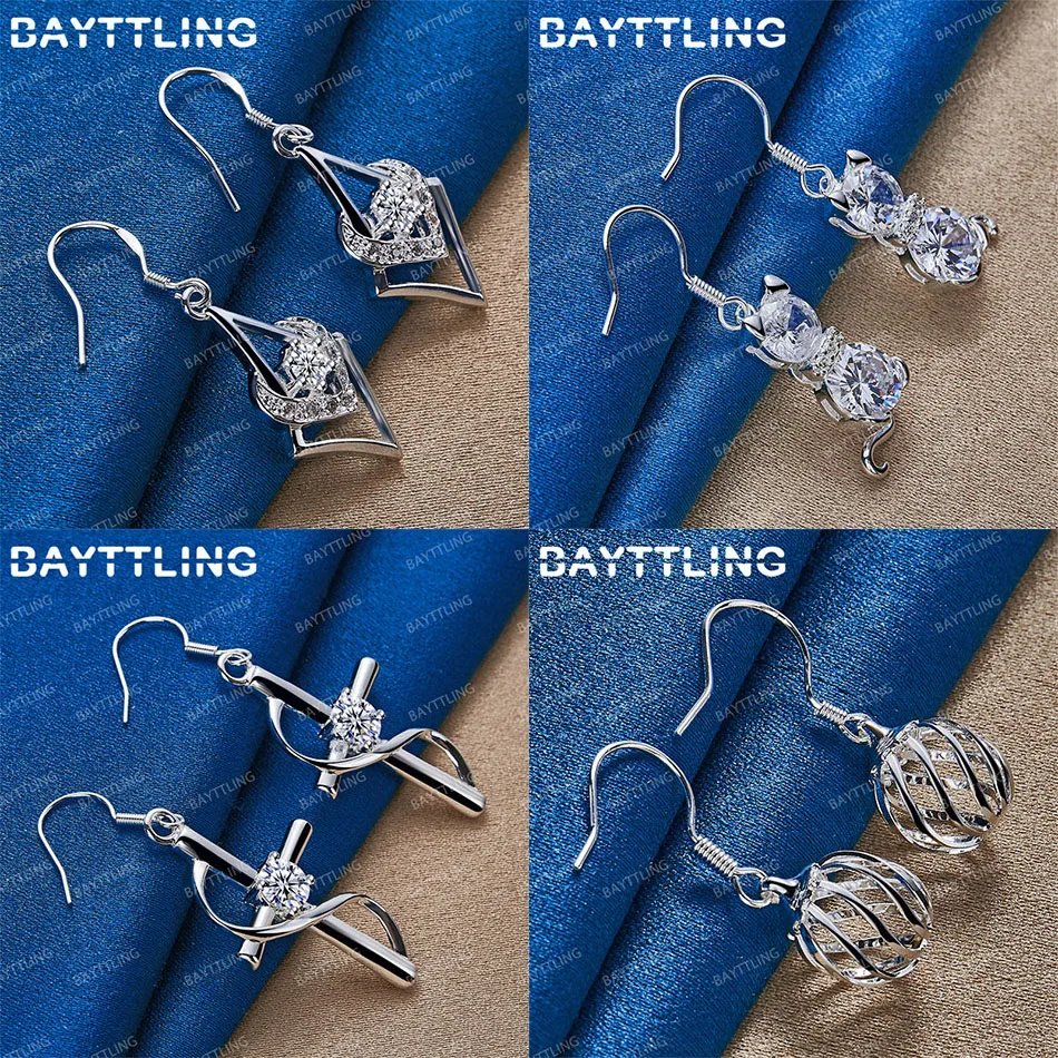 

Charm 925 Sterling Silver Delicate Kitten Cross Earrings Women Wedding Jewelry Accessories Ornaments Gift Party